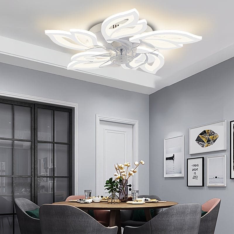 Modern Flower-Shaped LED Ceiling Fan Light with Remote, Dimmable Ceiling Fan Lamp for Bedroom Dining Room Kitchen Study Living Room-White-ErisView