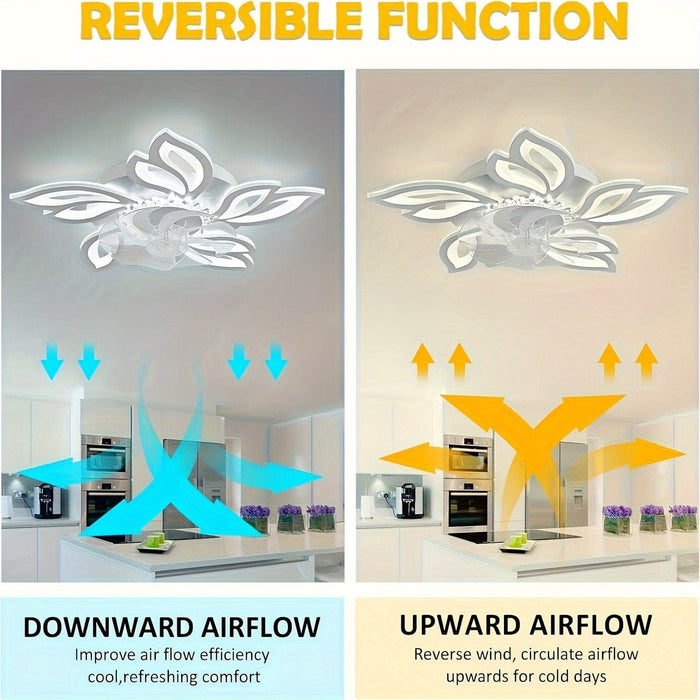 Modern Flower-Shaped LED Ceiling Fan with Light Remote Control, Dimmable Semi-Flush Mount Ceiling Fan Light Fixture for Living Room Dining Room Office Bedroom-ErisView