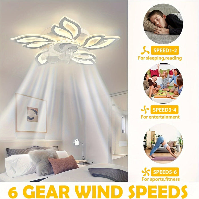 Modern Flower-Shaped LED Ceiling Fan with Light Remote Control, Dimmable Semi-Flush Mount Ceiling Fan Light Fixture for Living Room Dining Room Office Bedroom-ErisView