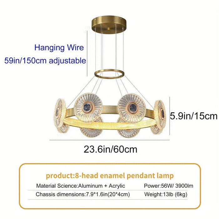 Modern Gold Dimmable Chandelier, LED Hanging Pendant Light Fixture, Round Ring Chandelier for Dining Room Living Room Kitchen Island Bedroom-ErisView