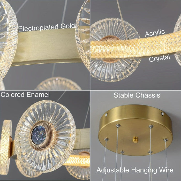 Modern Gold Dimmable Chandelier, LED Hanging Pendant Light Fixture, Round Ring Chandelier for Dining Room Living Room Kitchen Island Bedroom-ErisView