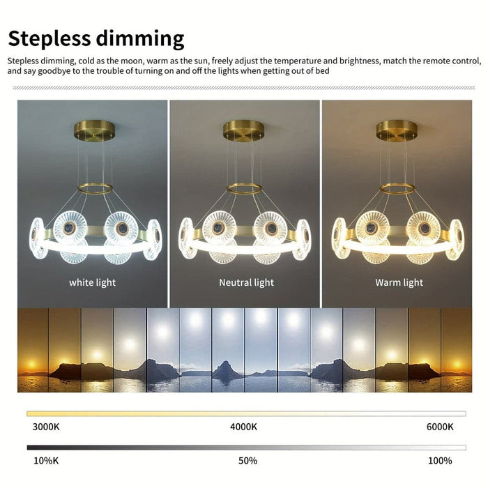 Modern Gold Dimmable Chandelier, LED Hanging Pendant Light Fixture, Round Ring Chandelier for Dining Room Living Room Kitchen Island Bedroom-ErisView