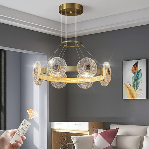 Modern Gold Dimmable Chandelier, LED Hanging Pendant Light Fixture, Round Ring Chandelier for Dining Room Living Room Kitchen Island Bedroom-ErisView