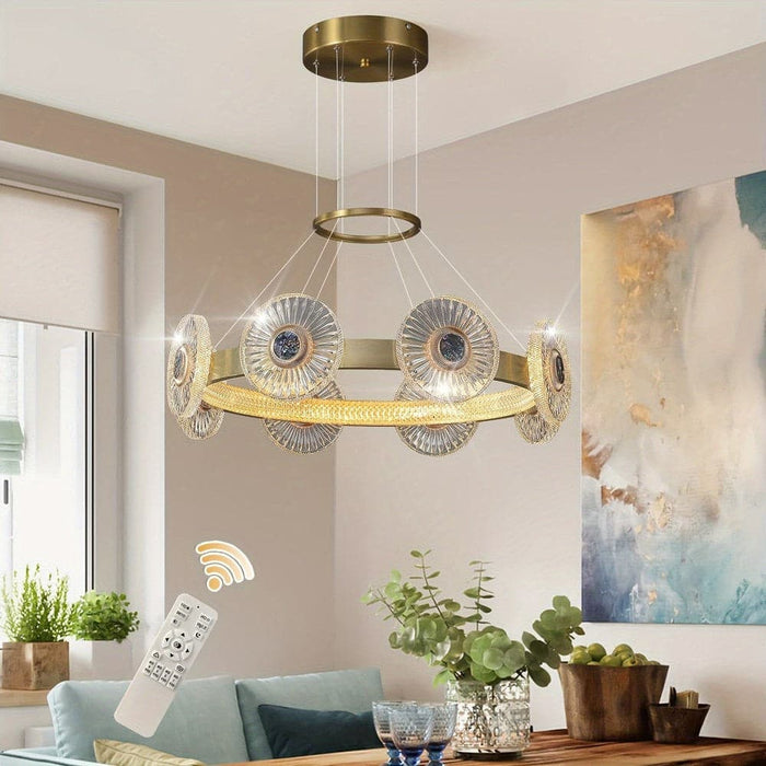 Modern Gold Dimmable Chandelier, LED Hanging Pendant Light Fixture, Round Ring Chandelier for Dining Room Living Room Kitchen Island Bedroom-ErisView