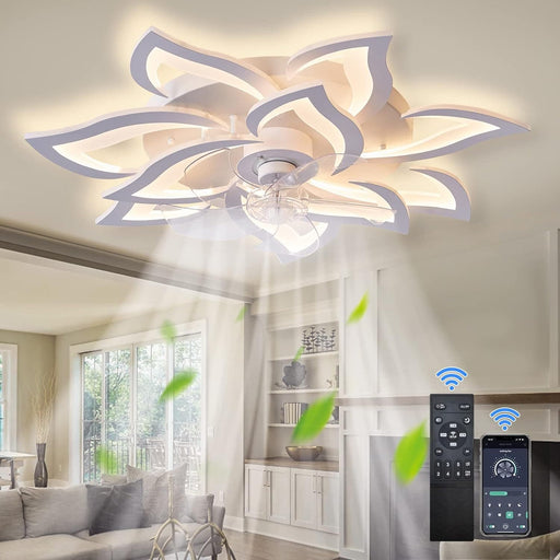 Modern Indoor Flush Mount Ceiling Fan with LED Light and Remote Control for Kids Room, Bedroom Ceiling Fans, Living Room Ceiling Fan -1-ErisView