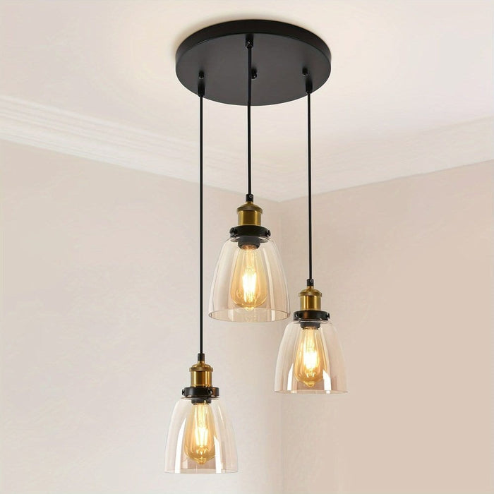 Modern Industrial Cluster Pendant Lighting, 3-Light Amber Glass Pendant Lights, Hanging Pendant Lights for Kitchen Island Living Room Bedroom ErisView