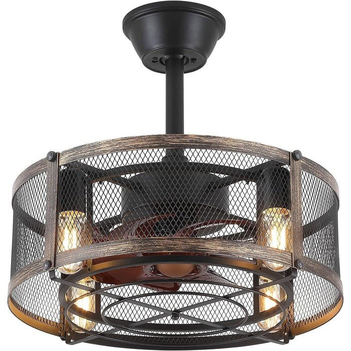 Modern Industrial Style Ceiling Fans, Caged Ceiling Fans with Remote, Farmhouse Black Enclosed Ceiling Fandelier-1-ErisView