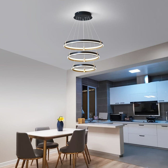 Modern LED Chandelier, 3-Ring Dimmable LED Tiered Chandelier for Kitchen Island Dining Living Room Bedroom Foyer-ErisView