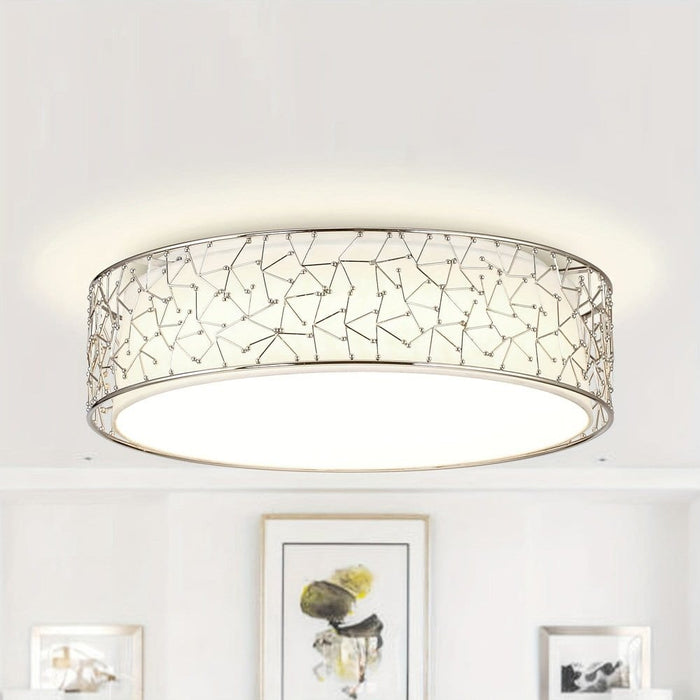 Modern LED Flush Mount Light, White Round Ceiling Light Fixture with Cage ErisView