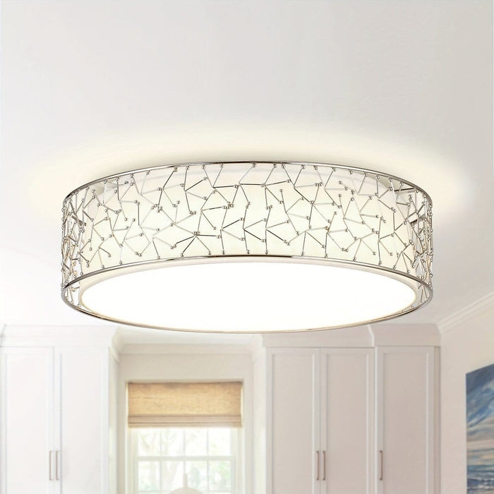 Modern LED Flush Mount Light, White Round Ceiling Light Fixture with Cage ErisView