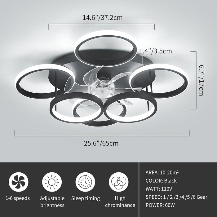 Modern Low Profile Ceiling Fan and Light, Smart Fancy Ceiling Fans, Black Flush Mount Fandelier Ceiling Fan -5-ErisView