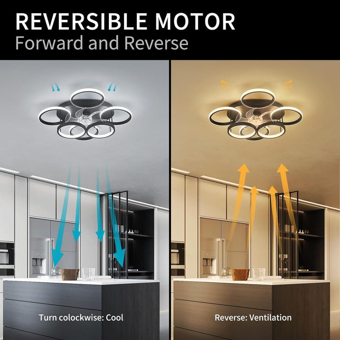 Modern Low Profile Ceiling Fan and Light, Smart Fancy Ceiling Fans, Black Flush Mount Fandelier Ceiling Fan -6-ErisView