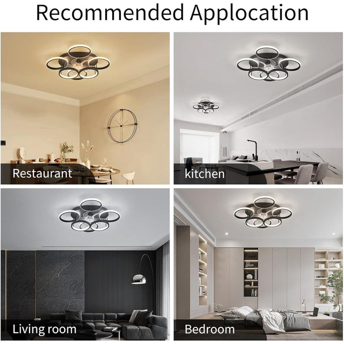 Modern Low Profile Ceiling Fan and Light, Smart Fancy Ceiling Fans, Black Flush Mount Fandelier Ceiling Fan -8-ErisView