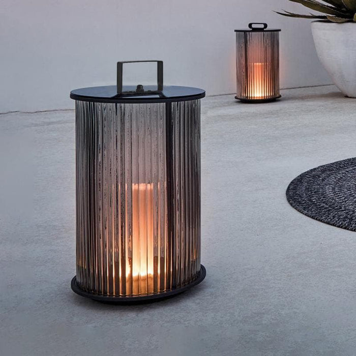 Modern Minimalist Outdoor Lantern with Ribbed Glass Frame and Stainless Steel Handle, Portable Garden and Patio Lighting Solution-ErisView-10