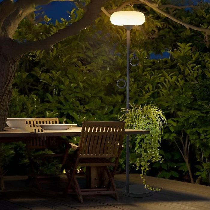 Modern Outdoor Floor Lamp with Steel Body, Acrylic Lampshade, Solar Panel, Remote Control, and Bonsai Planter Pallet for Patios and Gardens-ErisView-7