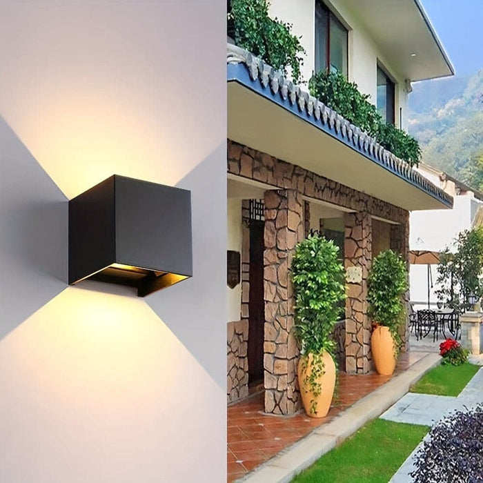 Modern Outdoor Up and Down Wall Sconce Fixture for Courtyard Stair Garden, Outdoor Exterior Square Black Wall Light for Porch Patio Pathway Passway Garage Wall-ErisView