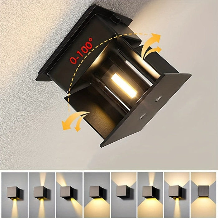 Modern Outdoor Up and Down Wall Sconce Fixture for Courtyard Stair Garden, Outdoor Exterior Square Black Wall Light for Porch Patio Pathway Passway Garage Wall-ErisView