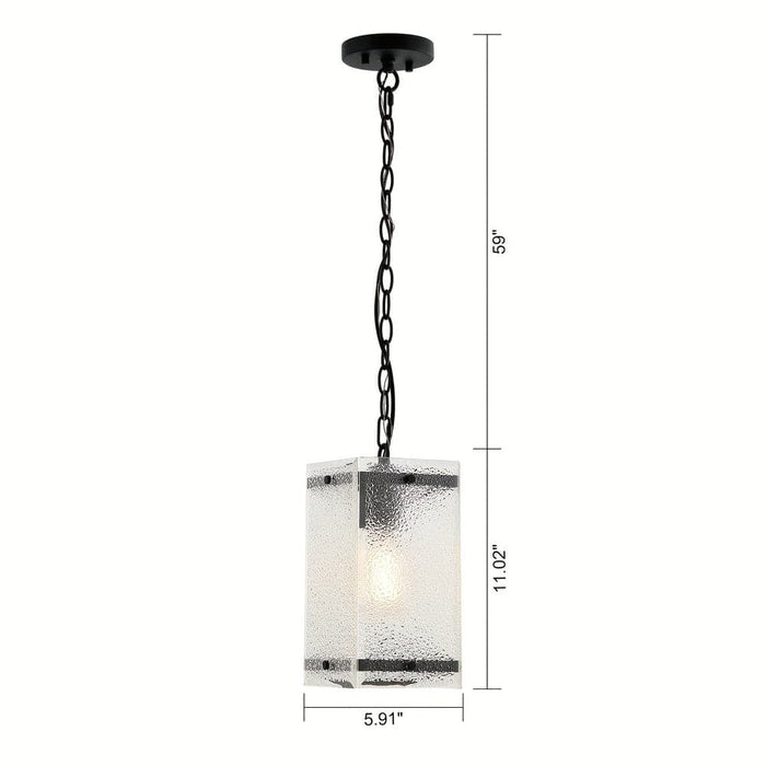 Modern Single Rectangle Pendant Light with Hammered Glass Lampshade-ErisView