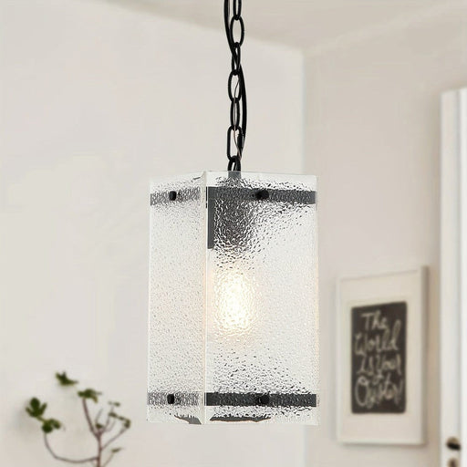 Modern Single Rectangle Pendant Light with Hammered Glass Lampshade-ErisView