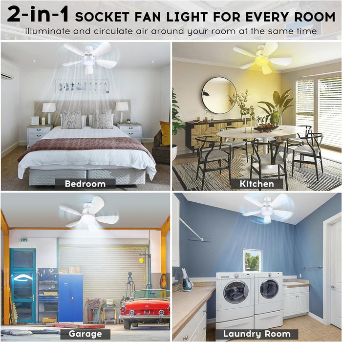 Modern Socket Fan Light, Small Ceiling Fan with Lights and Remote, Screw In Light Socket Fan-2-ErisView