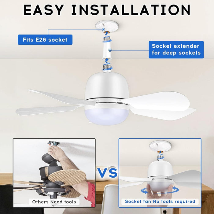 Modern Socket Fan Light, Small Ceiling Fan with Lights and Remote, Screw In Light Socket Fan-5-ErisView