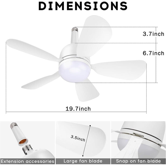 Modern Socket Fan Light, Small Ceiling Fan with Lights and Remote, Screw In Light Socket Fan-7-ErisView