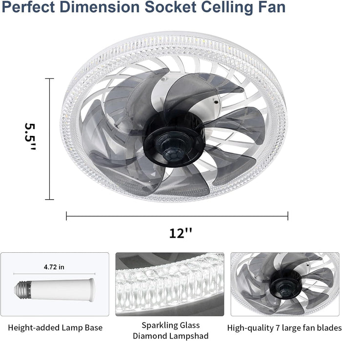 Modern Socket Fan Light with Remote, Dimmable Bedroom Ceiling Fans with Lights, Indoor Ceiling Fan for Living Room Kitchen Home-6-ErisView