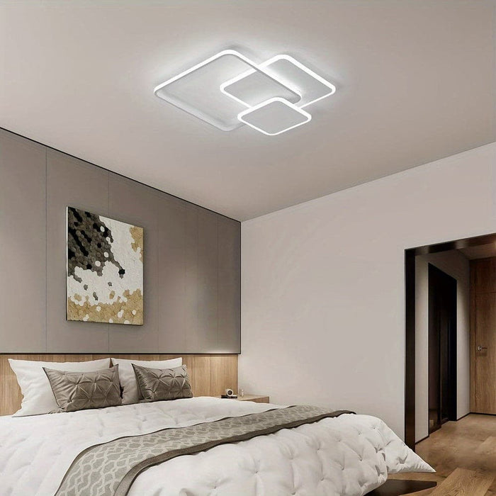 Modern Square LED Flush Mount Ceiling Light, White Close to Ceiling Lamp for Living Dining Room Bedroom Kitchen-ErisView