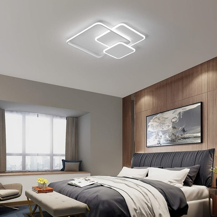 Modern Square LED Flush Mount Ceiling Light, White Close to Ceiling Lamp for Living Dining Room Bedroom Kitchen-ErisView