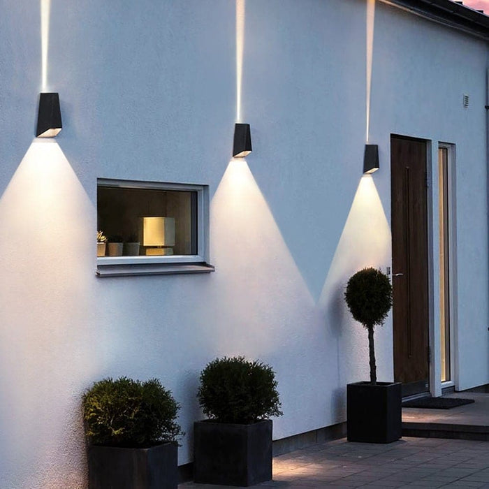 Modern Trapezoidal Wall Lamp with Up and Down Lighting, Rust-Proof Silver Black Finish, Energy-Saving LED, Ideal for Courtyard Enhancement-ErisView-2