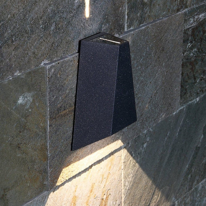 Modern Trapezoidal Wall Lamp with Up and Down Lighting, Rust-Proof Silver Black Finish, Energy-Saving LED, Ideal for Courtyard Enhancement-ErisView-4