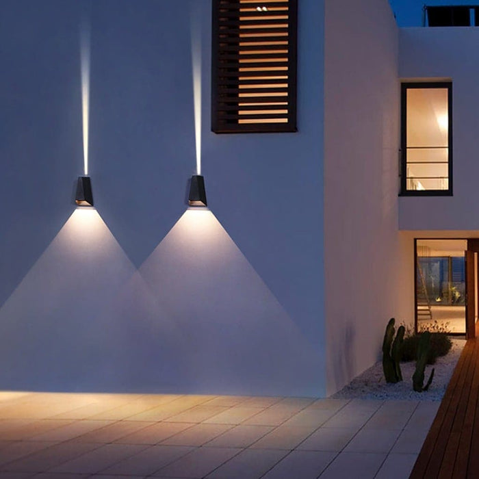 Modern Trapezoidal Wall Lamp with Up and Down Lighting, Rust-Proof Silver Black Finish, Energy-Saving LED, Ideal for Courtyard Enhancement-ErisView-5