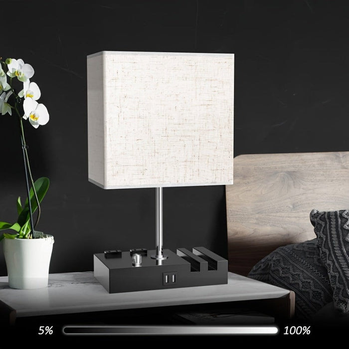 Bedside Lamps Table Lamp with 2 USB Ports, Modern Nightstand Lamp with 2 Phone Stands ErisView