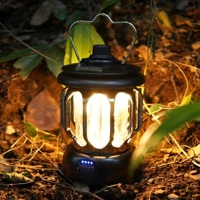 Multifunctional Retro Outdoor Camp Lantern with Adjustable Brightness, Fast Charging, and Power Bank Feature for Warm Tent Lighting-ErisView-9