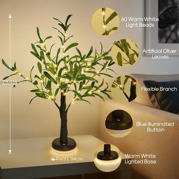 Olive Tree-Shaped Table Lamp Desk Lamp, Rechargeable Table Lamp for Living Room Bedroom Night Stand End Table Side Decor-ErisView