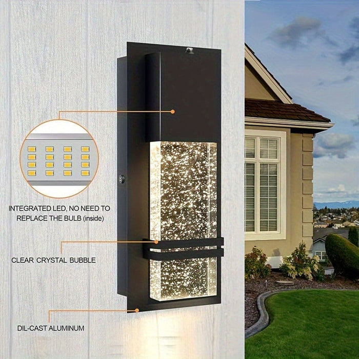 Outdoor Black Waterproof LED Wall Sconce, Outdoor Dusk to Dawn Wall Light Fixture with Glass Diffuser for Porch Patio Garden Hallway Garage Wall-ErisView