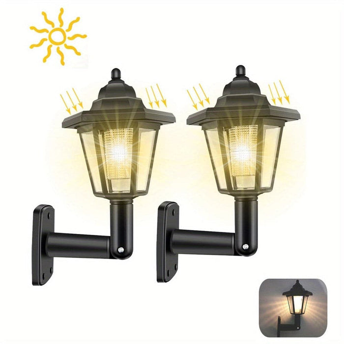 Outdoor LED Solar Sconce, Retro LED Wall Lamp Lantern Wall Light for Garden Decor, Set of 2-Warm Light-ErisView