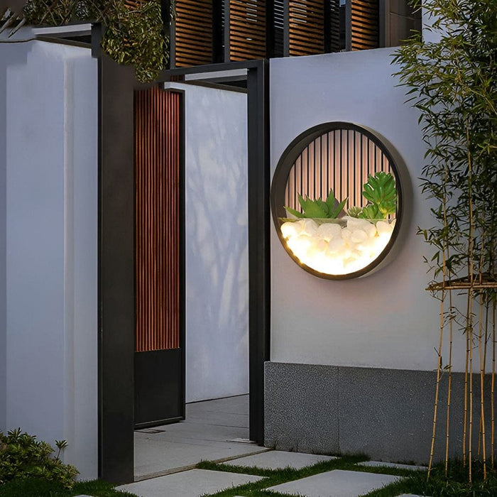 Outdoor LED Wall Sconce with Simulated Stones and Plants, Decorative Landscape Lighting for Garden, Balcony, Villa, and Courtyard-ErisView-11