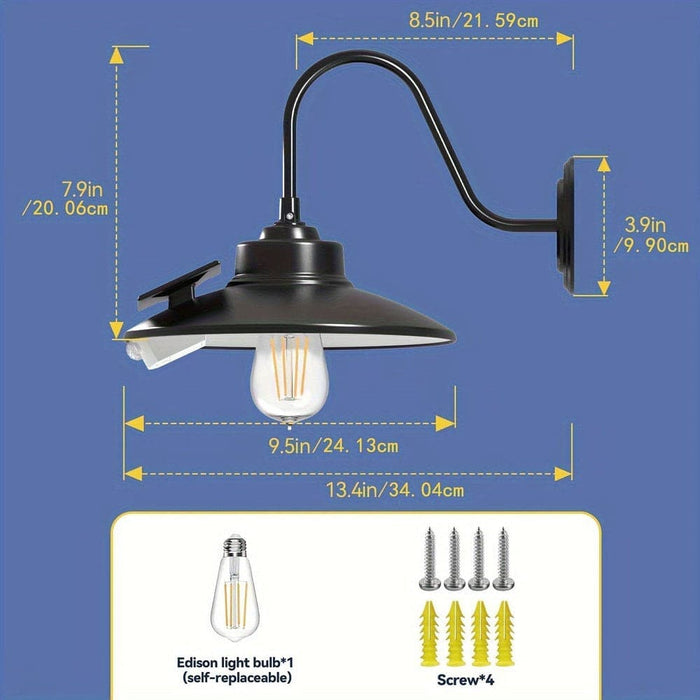 Outdoor Motion Sensor Wall Light, Waterproof Solar Barn Light, Farmhouse Exterior Gooseneck-Shaped Light for Yard Garage Patio Wall-ErisView