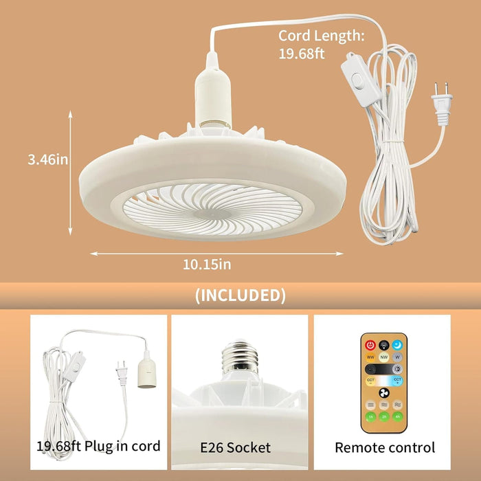 Plug in Corded Ceiling Fan Pendant Light with Remote Control, Small Socket Fan for Kid Room Bedroom Bathroom Kitchen, Outdoor Ceiling Fan for Garage-2-ErisView