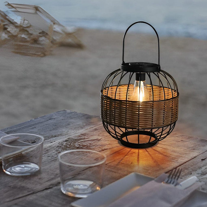 Portable Retro Solar Rattan Lantern, Outdoor Hanging Light with Warm LED, Durable & Weatherproof, Auto On/Off for Garden, Patio, Table Decor-ErisView-1