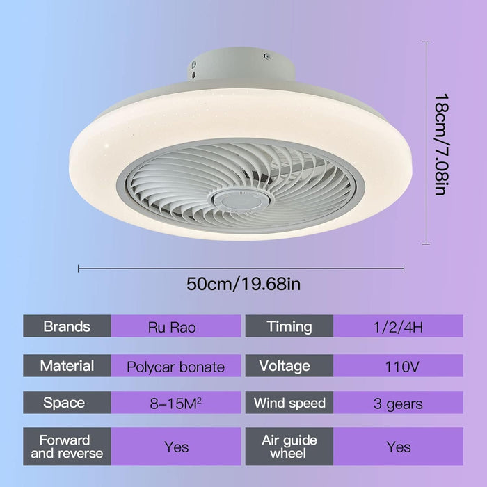 RGB Bladeless Ceiling Fan with Remote, Modern White Low Profile Flush Mount Ceiling Fan with Bluetooth Speaker for Bedroom Living Room Kids Room-4-ErisView