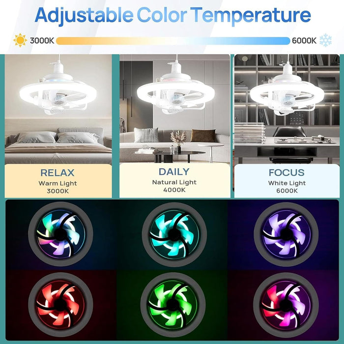 RGB Dimmable Socket Fan Light with Light and Remote, 360¡ã Rotation Light Socket Fan for Bedroom Living Room Dining Room-2-ErisView