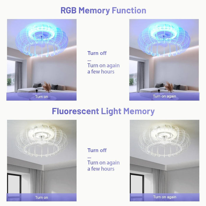 RGB Flush Mount Bladeless Ceiling Fan and Remote, Smart Low Profile Enclosed Ceiling Fan with Bluetooth Speaker for Bedroom Living Room Kids Room-8-ErisView