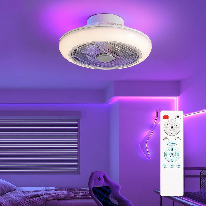 RGB Low Profile Ceiling Fan with Lights, Enclosed Flush Mount Remote Control Ceiling Fan and Light, Bedroom Ceiling Fans, Living Room Ceiling Fan-9-ErisView