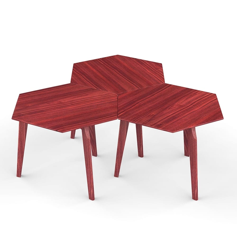 Red Cherry Wood Hexagonal Modular Coffee Table-3 Tables-ErisView