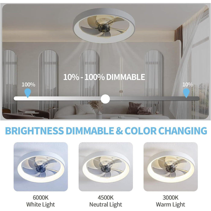 Remote Control Ceiling Fan and Light, Flush Mount Ceiling Fan with Low Profile Light for Bedroom, Bladeless Dimmable Modern Ceiling Fan with Light-2-ErisView