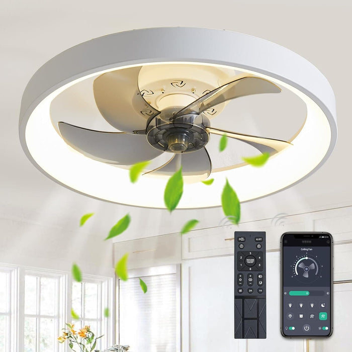 Remote Control Ceiling Fan and Light, Flush Mount Ceiling Fan with Low Profile Light for Bedroom, Bladeless Dimmable Modern Ceiling Fan with Light-1-ErisView