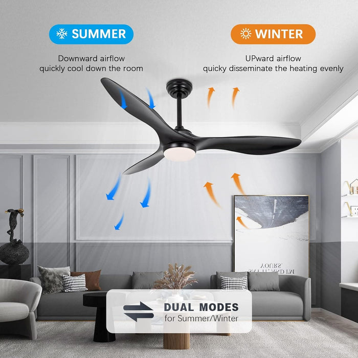 Remote Control Ceiling Fan and Light, Indoor Outdoor Black Ceiling Fan, Reversible Quiet Ceiling Fans, 3 Blade Low Profile Ceiling Fan-2-ErisView