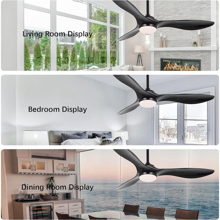 Remote Control Ceiling Fan and Light, Indoor Outdoor Black Ceiling Fan, Reversible Quiet Ceiling Fans, 3 Blade Low Profile Ceiling Fan-3-ErisView